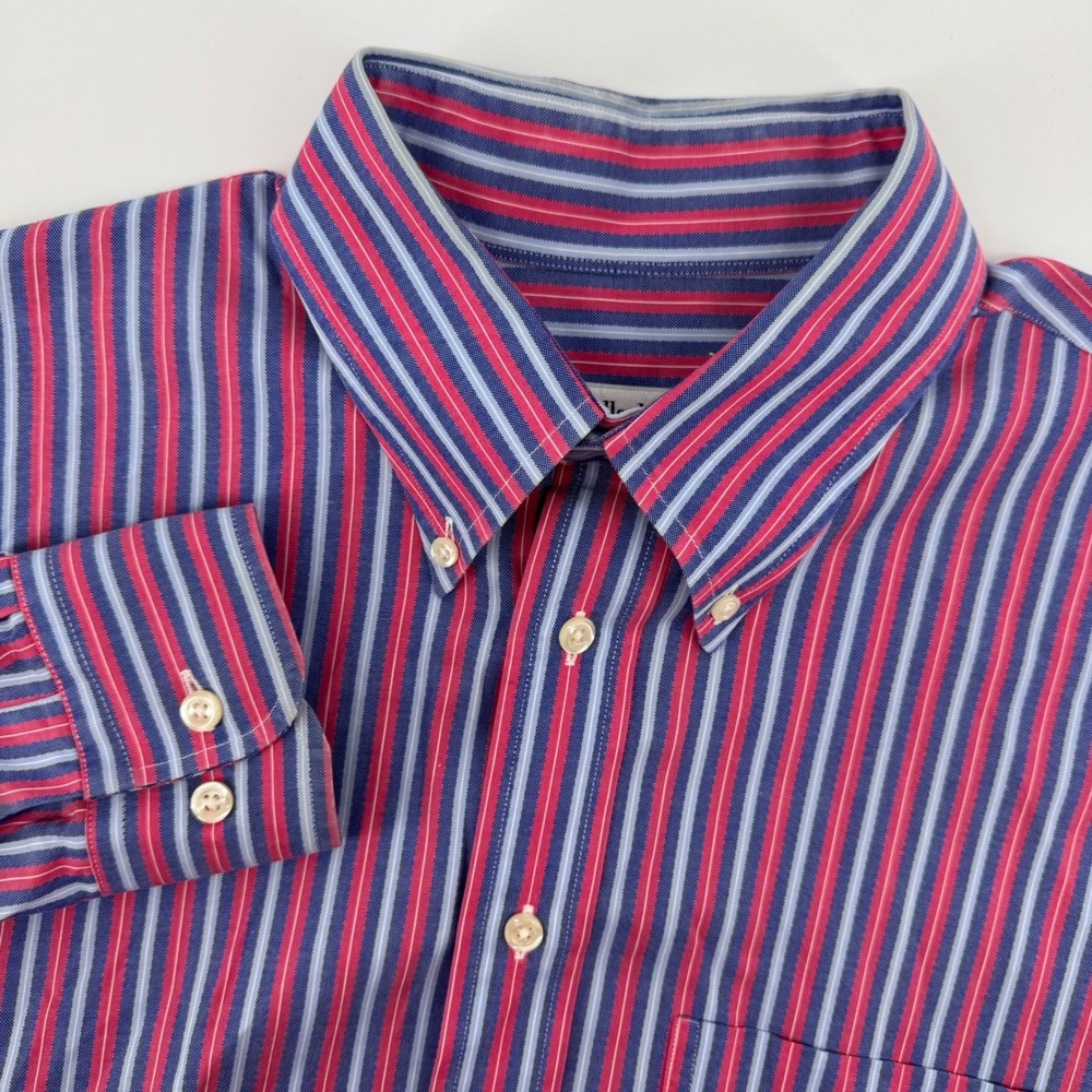 Bullock & Jones Button Down Shirt Men Large Blue Red Stripe Long Sleeve USA Made